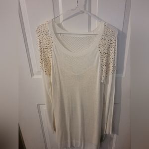 Thalia L 2pc Long sleeved sweater w/ sequined tank Ivory color
